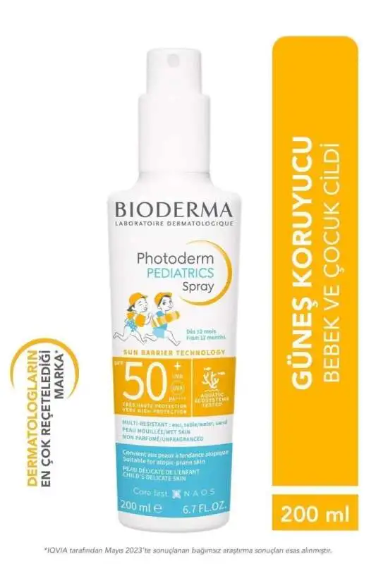 Bioderma Photoderm Pediatrics Sprey SPF50+ 200 ml - Bebek ve Çocuklar İçin Suya Dayanıklı Yüksek Koruma Güneş Spreyi - 1