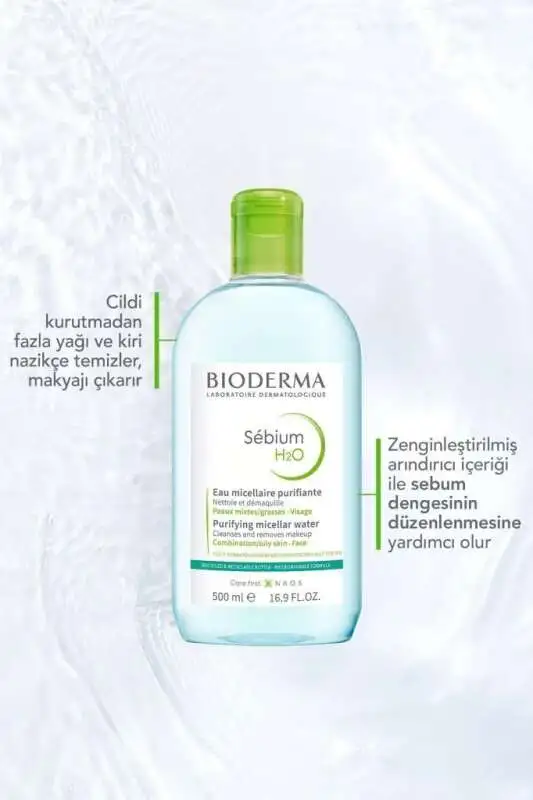 Bioderma Sebium H2O Yüz ve Makyaj Temizleme Suyu 500 ml - Yağlı ve Problemli Ciltler için Gözenek Arındırıcı, Hipoalerjenik Misel Su - 6
