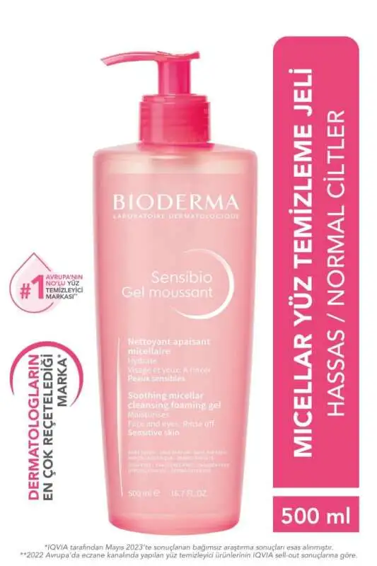 Bioderma Sensibio Foaming Yüz Temizleme Jeli 500 ml - Hassas Ciltler için Hipoalerjenik, Köpüklü ve Nemlendirici Temizleyici Jel - 1