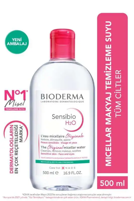 Bioderma Sensibio H2O Makyaj Temizleyici Misel Su 500 ml - Hassas Ciltler için Hipoalerjenik ve Yatıştırıcı Temizleme Suyu - 1