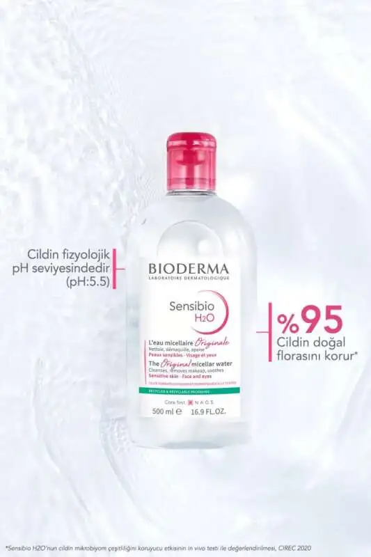 Bioderma Sensibio H2O Makyaj Temizleyici Misel Su 500 ml - Hassas Ciltler için Hipoalerjenik ve Yatıştırıcı Temizleme Suyu - 8