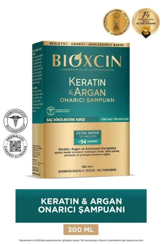 Bioxcin Keratin ve Argan Onarıcı Şampuan 300 ml – Yıpranmış Saçlar İçin Etkili Bakım - 1