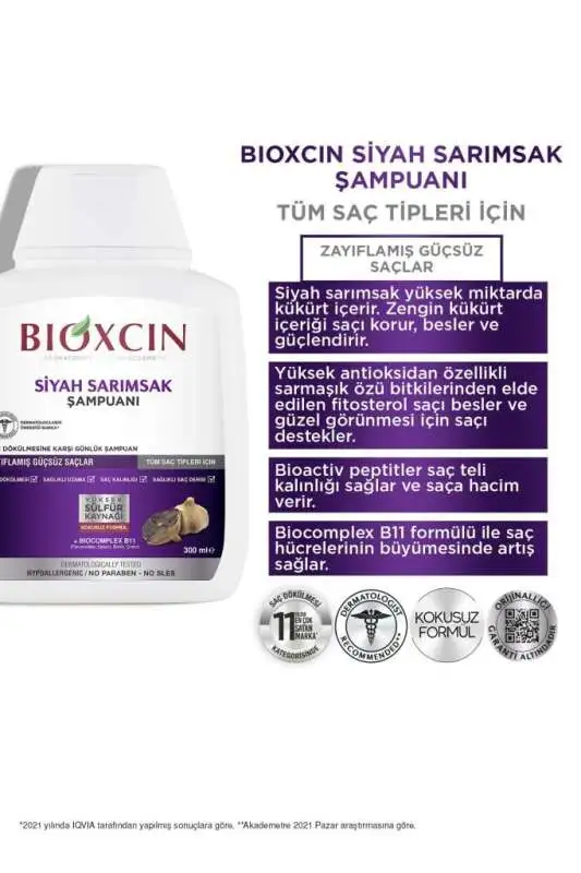 Bioxcin Siyah Sarımsak Özlü Şampuan - Saç Dökülmesi Karşıtı Güçlendirici Bakım 300 ml - 3