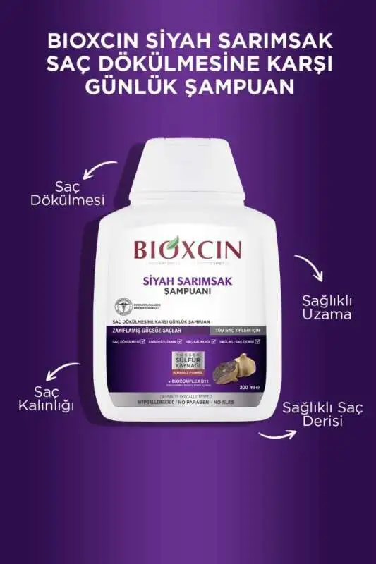 Bioxcin Siyah Sarımsak Özlü Şampuan - Saç Dökülmesi Karşıtı Güçlendirici Bakım 300 ml - 5