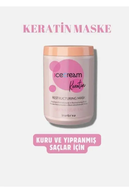 Inebrya Ice Cream Keratin Rest. Mask 1000ml | Keratin İçerikli Onarıcı Saç Maskesi - 1