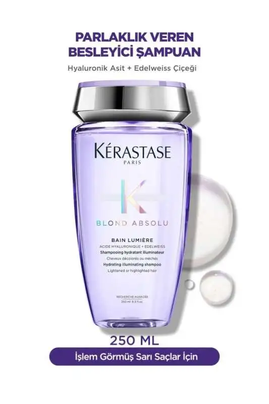 Kerastase Blond Absolu Bain Lumiere Sarı & Röfleli Saçlar İçin Parlaklık Şampuanı 250ml | İşlem Görmüş Saçlarda Sarı Ton Önleyici - 1