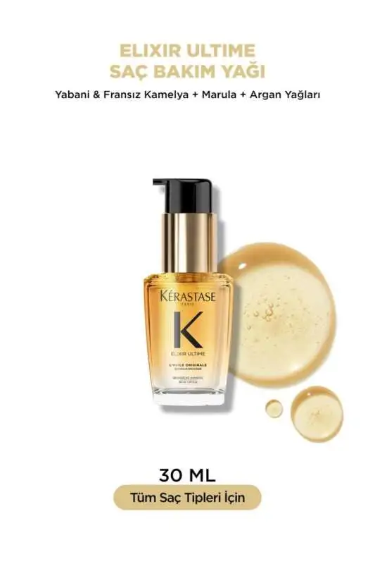 Kérastase Elixir Ultime L Huile Originale - Tüm Saç Tipleri İçin Çok Yönlü Bakım, Parlaklık ve Nem Sağlayan Mini Seyahat Boyutu Saç Yağı 30ml - 1