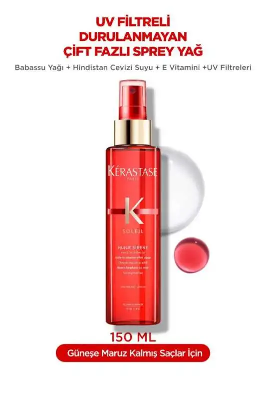 Kerastase Soleil Huile Sirène Durulanmayan Çift Fazlı Saç Spreyi 150 ml – Doğal Plaj Dalgaları ve Güneş Koruması? - 1