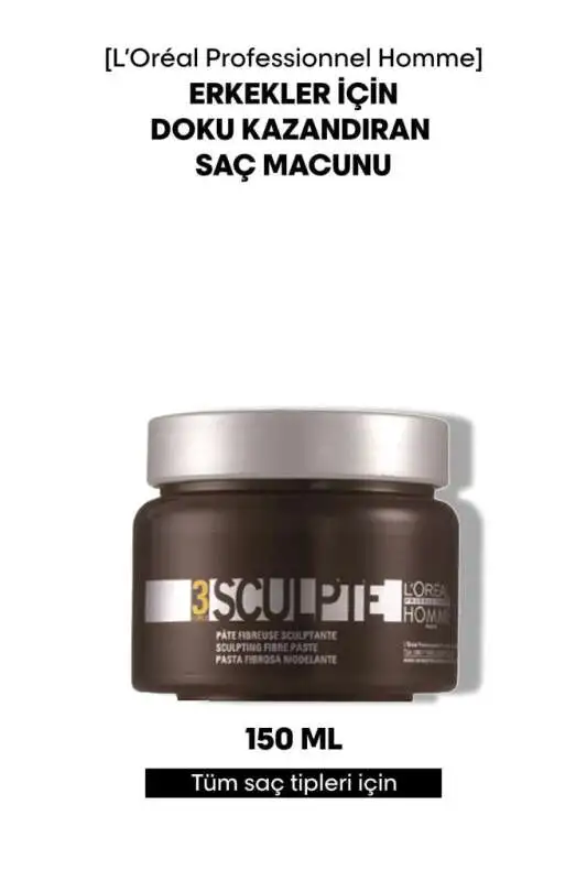 LOréal Homme Sculpte Lifli Şekillendirici Balmumu - Erkekler İçin Esnek Tutuş ve Doğal Görünüm 150 ml - 1