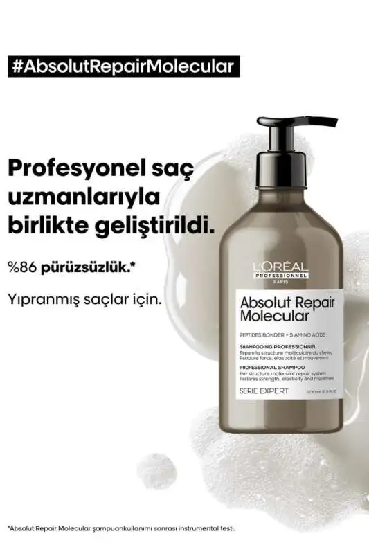 L’Oréal Professionnel Absolut Repair Molecular Yıpranmış Saçlar İçin Onarıcı Şampuan 500ml - Moleküler Onarım & Uzun Süreli Nem - 2