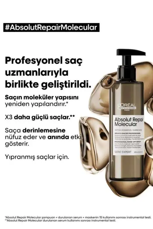 L’Oréal Professionnel Absolut Repair Molecular Yıpranmış Saçlar İçin Onarıcı Serum 250ml - Moleküler Teknoloji & Anında Parlaklık - 6