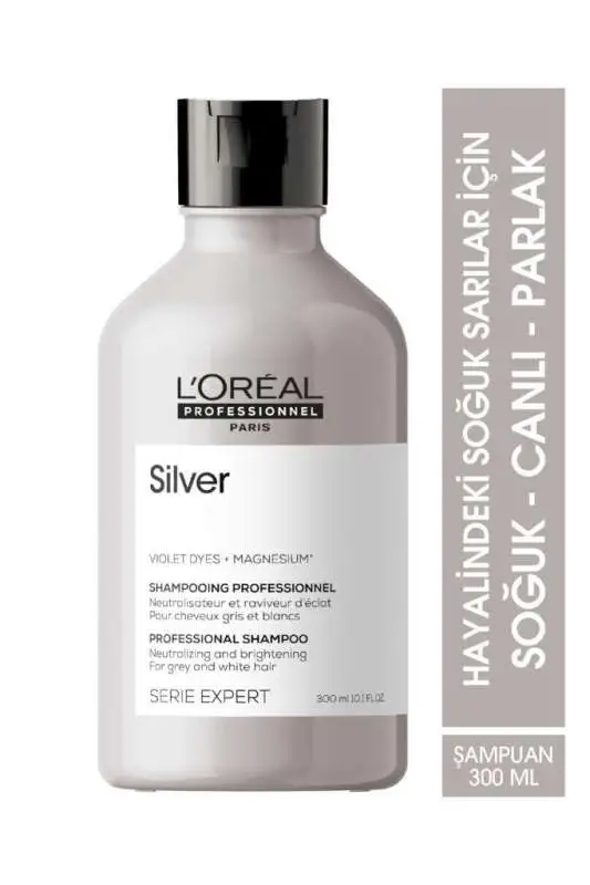 LOréal Professionnel Serie Expert Silver Gri ve Beyaz Saçlar İçin Renk Dengeleyici Mor Şampuan 300 ml - Sarı Ton Önleyici & Parlaklık - 2