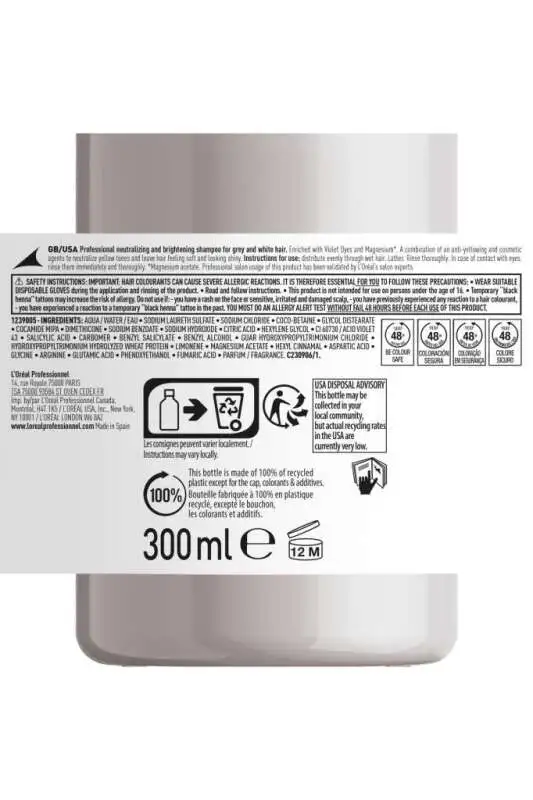 LOréal Professionnel Serie Expert Silver Gri ve Beyaz Saçlar İçin Renk Dengeleyici Mor Şampuan 300 ml - Sarı Ton Önleyici & Parlaklık - 9