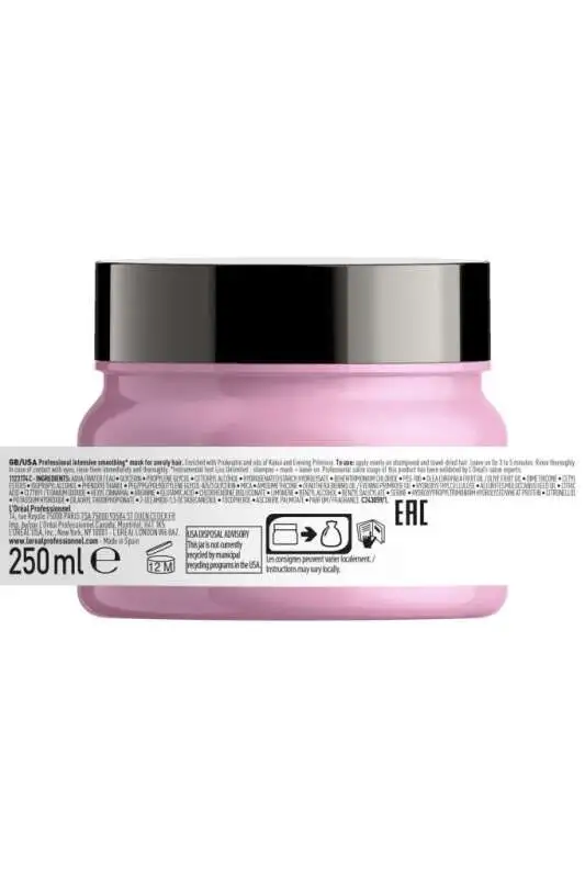 LOréal Professionnel Liss Unlimited Asi ve Dalgalı Saçlar İçin Yoğun Düzleştirici Maske - Kalıcı Pürüzsüzlük ve Isı Koruması 250 Ml - 8