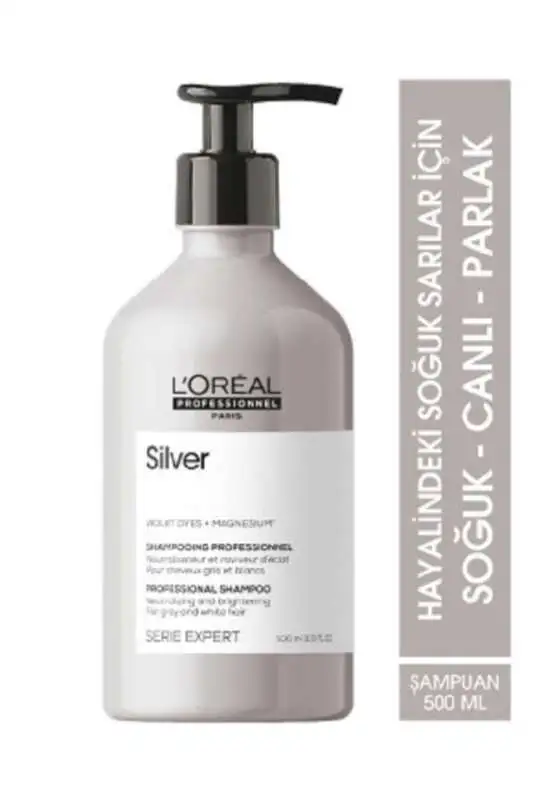 LOréal Professionnel Serie Expert Silver Mor Şampuan - Sararan ve Matlaşan Saçlar İçin Mor Pigmentli Arındırıcı Şampuan 500 ml - 1