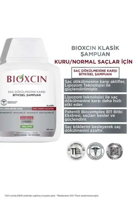Bioxcin Klasik Saç Dökülmesi Karşıtı Şampuan - Kuru ve Normal Saçlar İçin Besleyici Formül 300 ml - 3