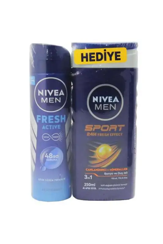 Nivea Deo Sprey 150ml | Fresh Active For Men + Duş Jeli 250ml - 1