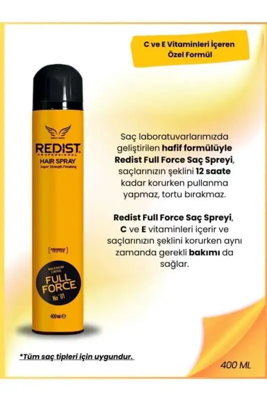 Redist Full Force Extra Sert Saç Spreyi 400ml | Güçlü Sabitleme ve Uzun Süreli Etki - 5
