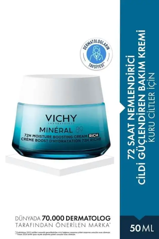 Vichy Mineral 89 Zengin Nemlendirici Yoğun Bakım Kremi 50ml - Cilt Bariyerini Güçlendiren & 72 Saat Nemlendirme - 1