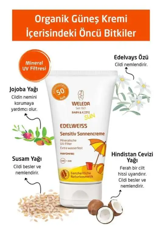 Weleda Baby & Kids Edelweiss Organik Güneş Koruyucu Krem SPF 50 50 ml | Bebek ve Çocuklar İçin Hassas Cilt Koruması - 3